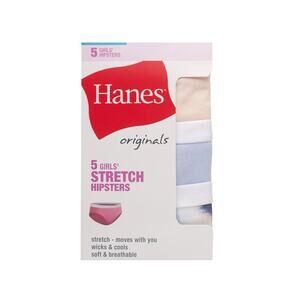 Hanes Girls’ Stretch Hipsters 5-Pack Originals Soft Breathable Underwear Size 6